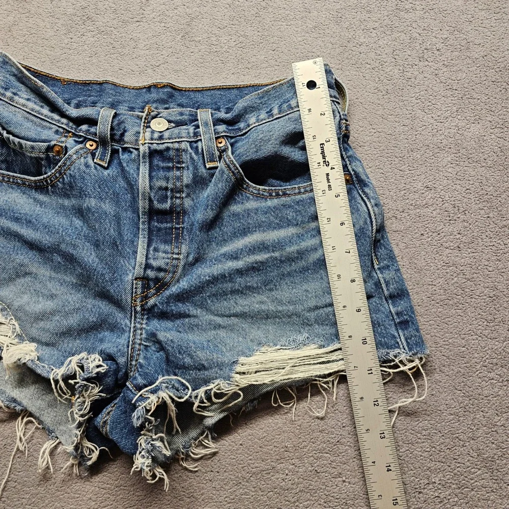 Levi 501 Original Cut Off Denim Shorts Womens Size 26 Blue Distressed High Rise